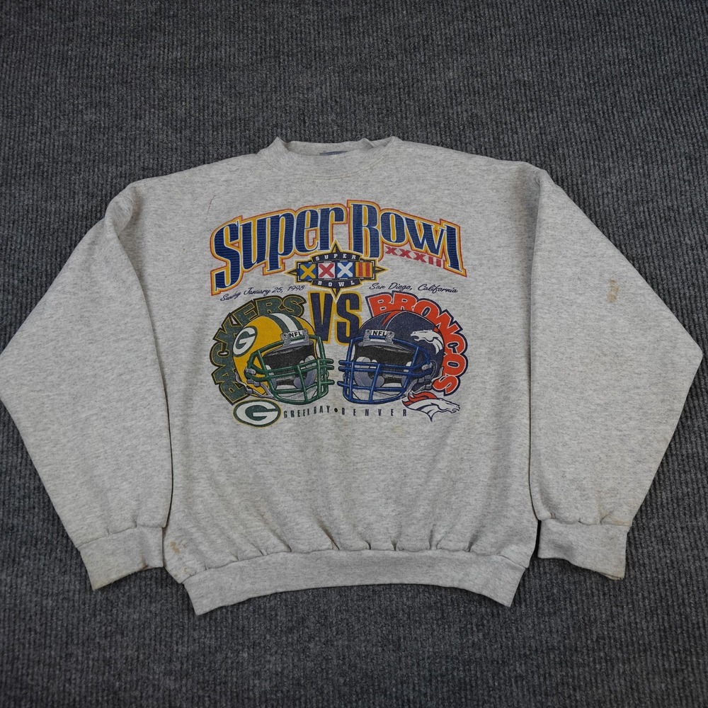 Vintage Super Bowl XXXII Sweatshirt Mens XL Gray NFL Football Broncos Logo 7 90s